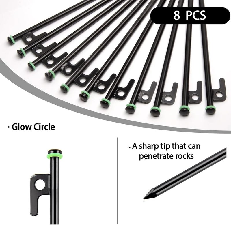 AVOFOREST 8Inch Heavy Duty Tent Stakes,8 PCS Tent Pegs Metal+Fluorescent Silicone Rings+ Storage Bag for Camping - Image 5